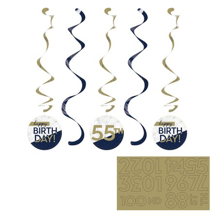 CREATIVE CONVERTING Navy and Gold Birthday Dizzy Danglers, 39", 30PK 357602